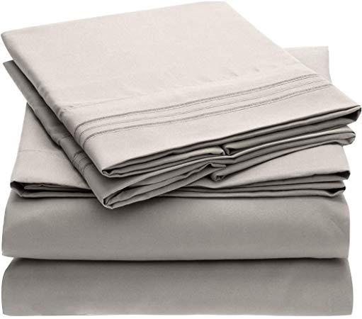 Mellanni Bed Sheet Set- 4 Piece (King, Light Gray)