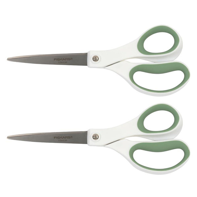 Fiskars Everyday Titanium Scissors, Durable Blades 3X Harder Than Steel, Ergonomic Softgrip Handle for Home and Office Cutting, 8 ", Forest Fern Green, 2 Pack