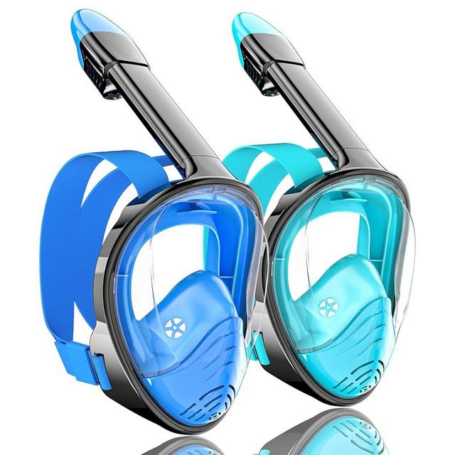QingSong Full Face Snorkel Mask for Adults, Snorkeling Gear with Camera Mount, 180 Degree Panoramic View Snorkel Set Anti-Fog Anti-Leak