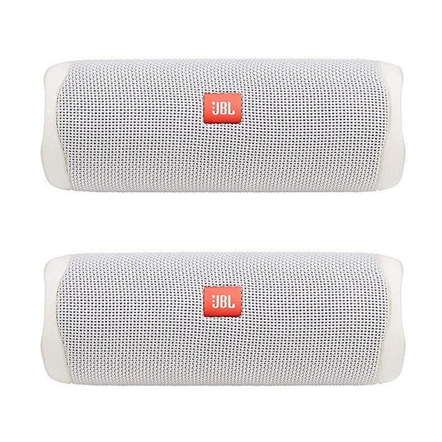 JBL Flip 5 Waterproof Portable Wireless Bluetooth Speaker Bundle - (Pair) White