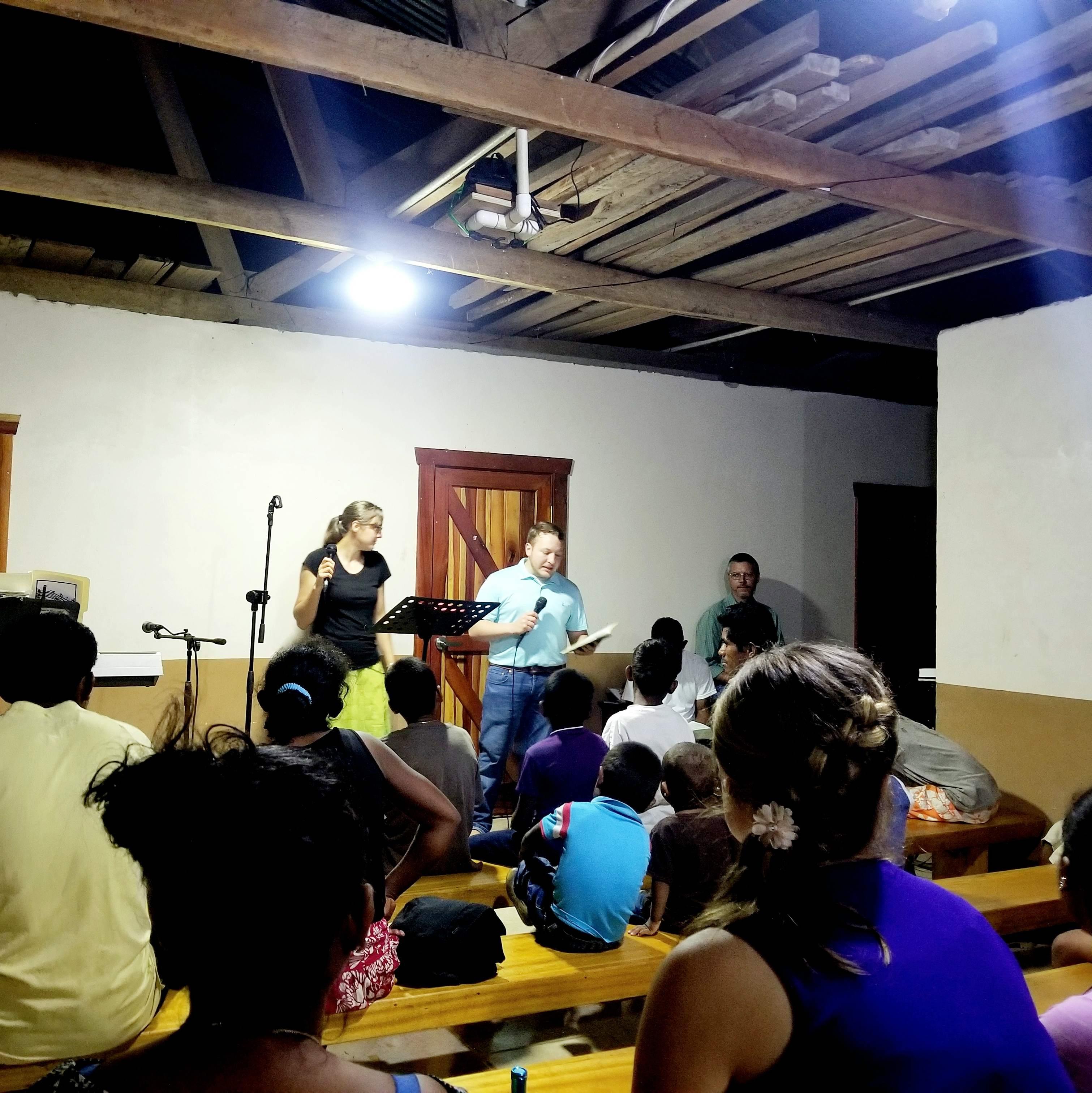 Spring Break in Nicaragua. Matthew preaching and Sarah translating.