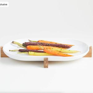 Oven-to-Table Oval Platter with Acacia Wood Trivet | Crate & Barrel