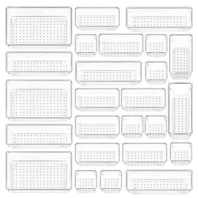 25 PCS Clear Plastic Drawer Organizers Set, Vtopmart 4-Size Versatile