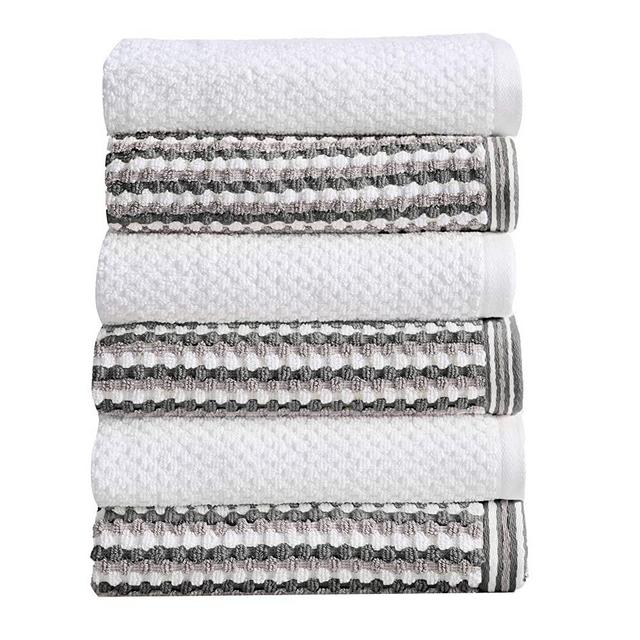 Great Bay Home 6-Piece Hand Towel Set. 100% Cotton Multi-Striped Bathroom Towels. Quick Dry and Absorbent Towels. Set Includes 6 Hand Towels. Milos Collection (6 Pack, Dark Gray/Light Gray)