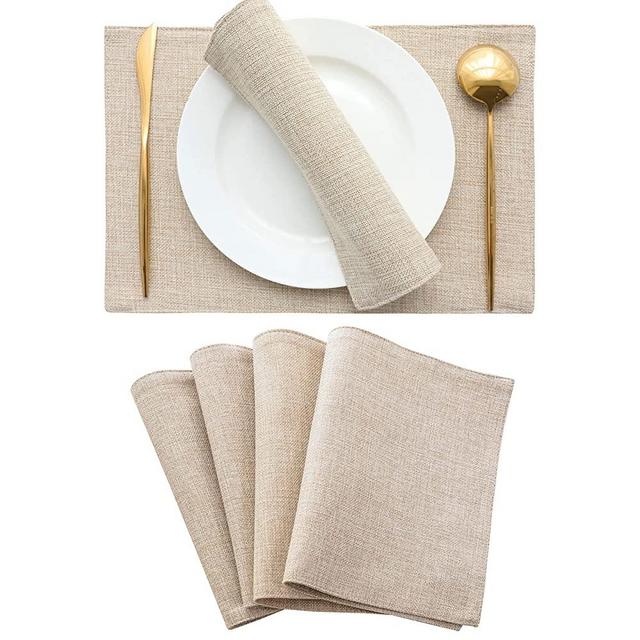 Placemats by Demetex Set of 4 Heat Resistant Dining Table Place Mats Cloth Placemats Kitchen Table Mats Indoor Outdoor Placemat, Light Linen