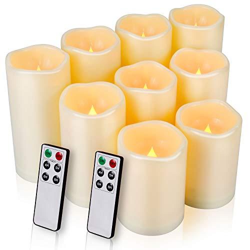 Flameless Candles, LED Candles Outdoor Candles Waterproof Candles(D: 3" x H: 4"5"6") Battery Operated Candles Plastic Pack of 9 (Battery Not Included)…