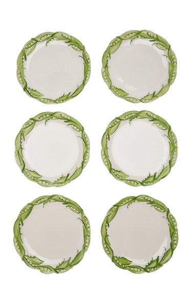 Set-Of-Six Lily Of The Valley Ceramic Salad Plates