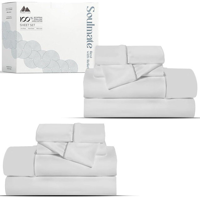 Mayfair Linen 100% Egyptian Cotton 2 Pack King Sheet Set - Luxury 500 Series Soulmate Collection Cotton King Size Sheet Set (8 PC, Silver), Soft, Cooling 16" Deep Pocket Hotel Quality Bed Sheets