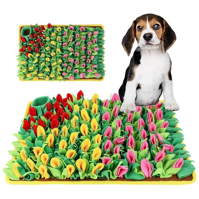 MHTTEC Dog Sniffing Mat Tulip Snuffle Mats for Dogs 23.62" x 15.75" Nosework Feeding Mat Polar Fleece Interactive Dog Slow Feeder for Smell Training and Slow Eating 1PC