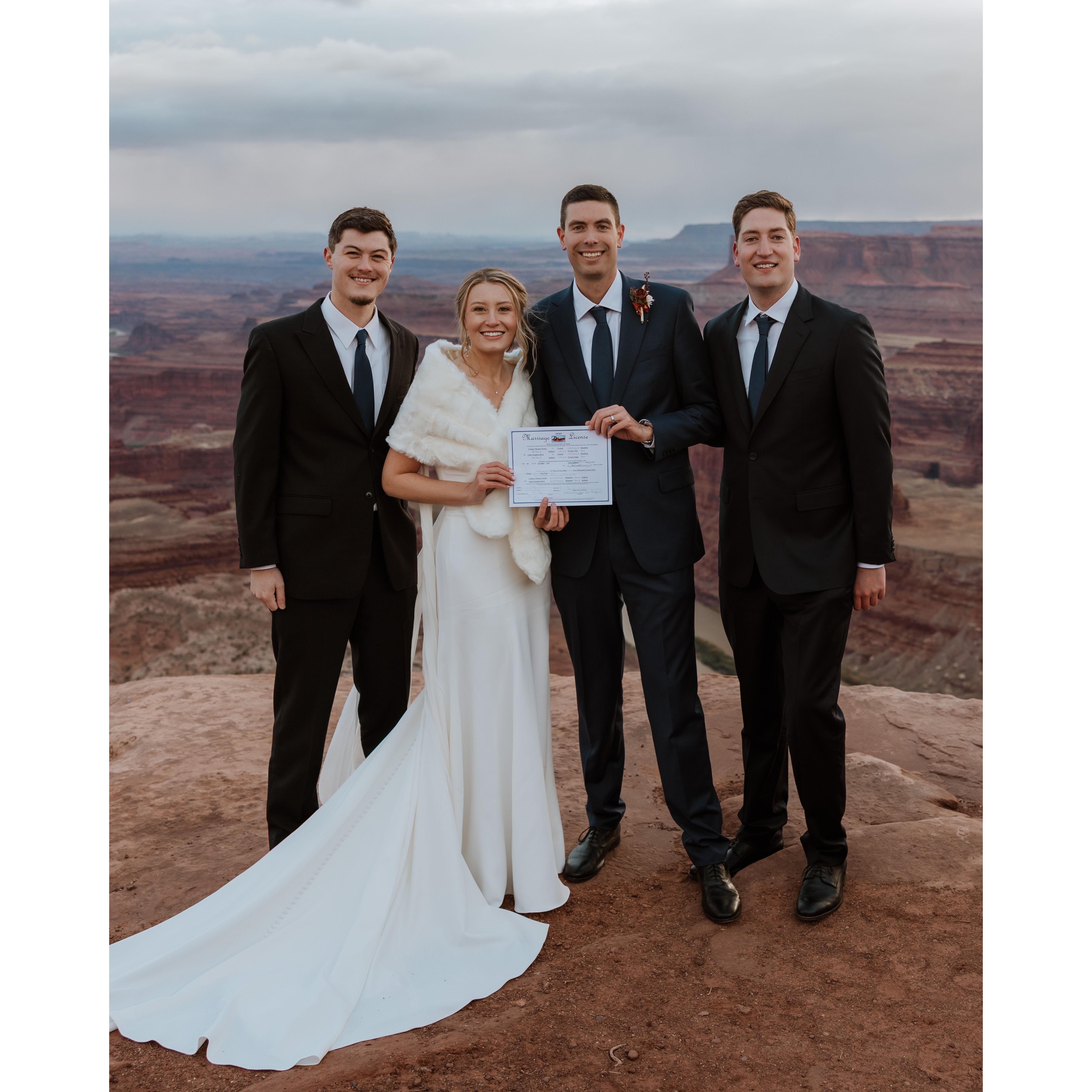 Our brothers (Clayton and John) were our witnesses on our marriage certificate!