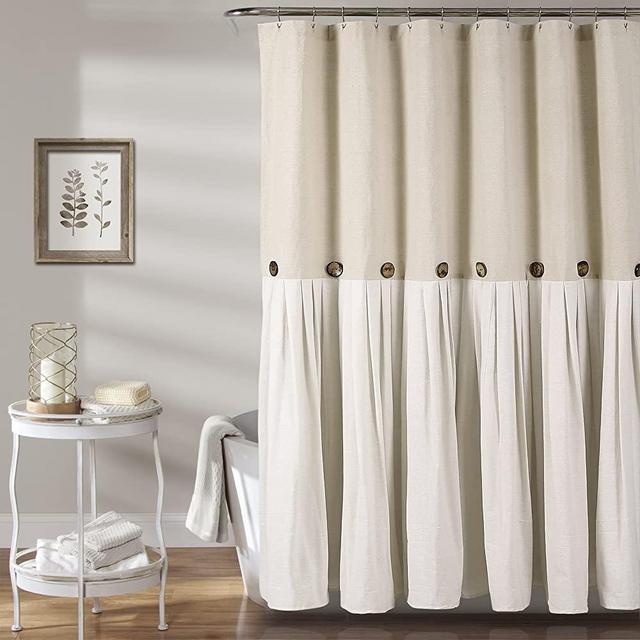 Lush Decor Linen Button Shower Curtain, 72 in x 78 in (Wide x Long)