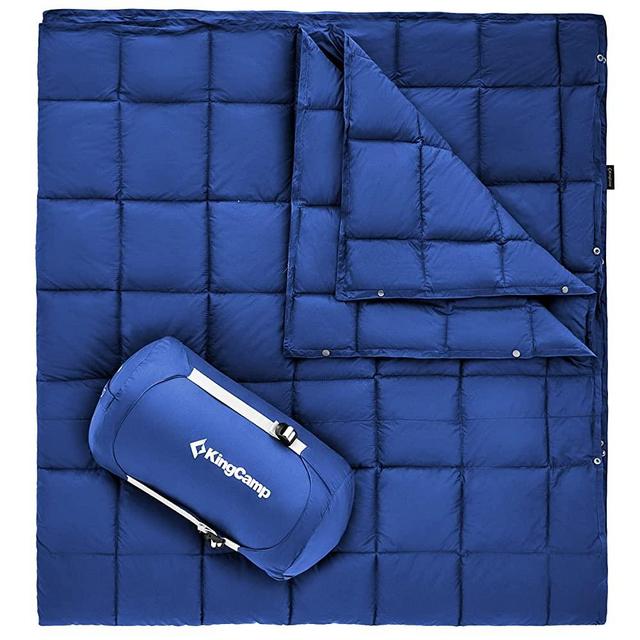 KingCamp Lightweight Packable Camping Blanket, Down Alternative Wearable Warm Compact Water-Resistant Blanket for Cold Weather, Travel, Outdoor, Hiking, Backpacking, Stadium, 620 FP, Navy