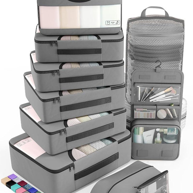 Veken 10 Set Packing Cubes for Travel Essential, Suitcase Organizer Bags in 4 Sizes, Carry-On Luggage Accessories with Large Laundry & Hanging Toiletry Bag, Must-Have for Airplane, Road Trip & Camping