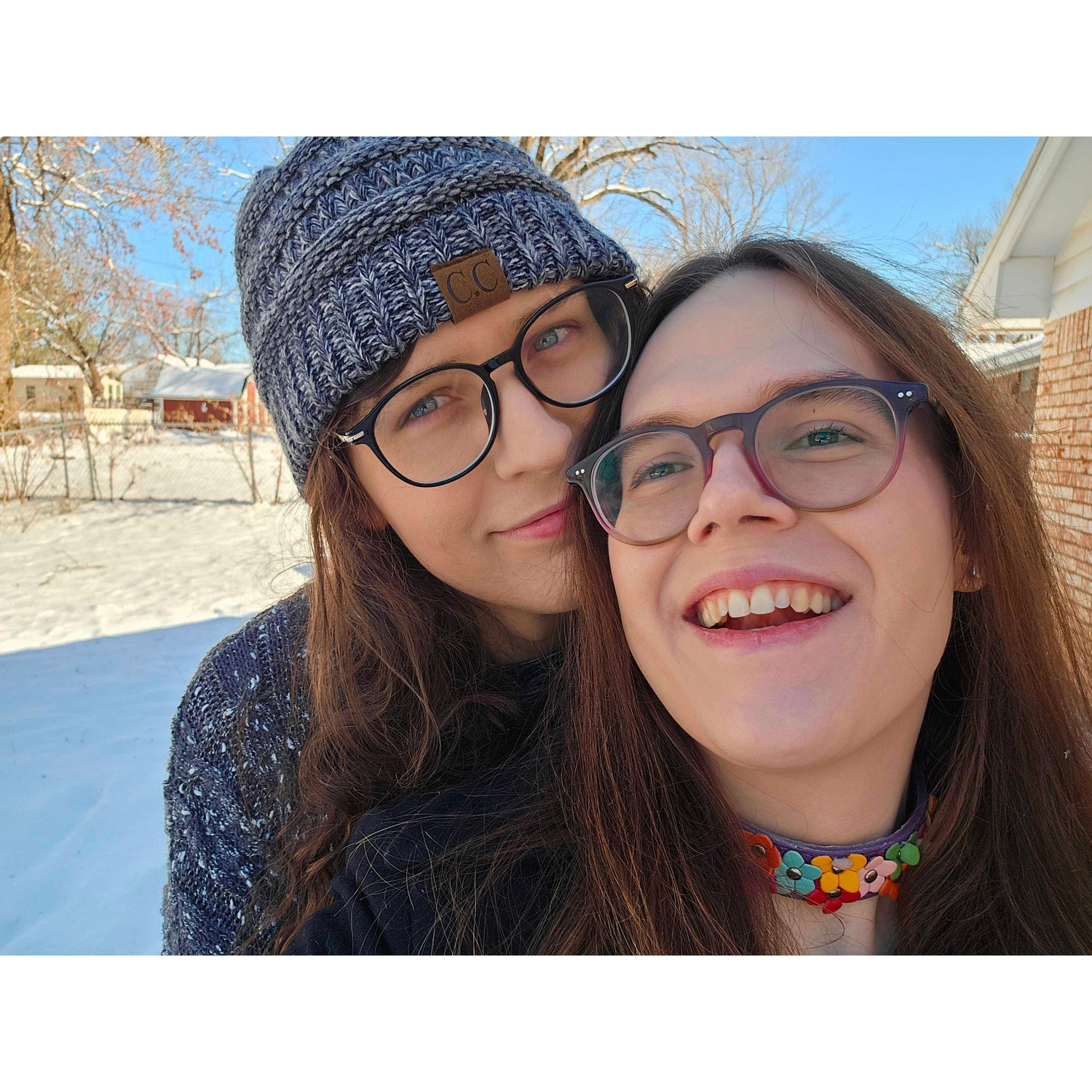 Winter break in backyard of Rose's Oklahoma home after we proposed.