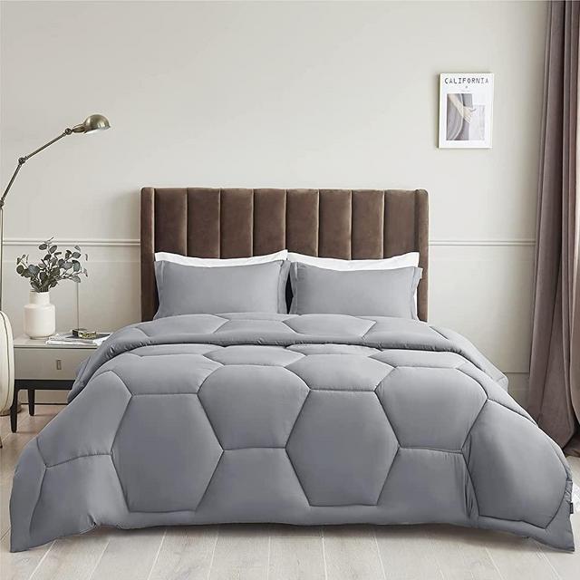 Bedsure Bed Comforter Queen Set - Grey Comforter Queen Set with Pillowsham, Soft Honeycomb Comforter Sets Machine Washable, 1 Comforter 88x88 Inches, 2 Pillow Shams