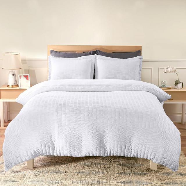 Utopia Bedding Duvet Cover Queen Size - 1 Seer Sucker Duvet Cover with 2 Pillow Shams - 3PC Comforter Cover with Zipper Closure-Soft Brushed Microfiber 90"X90" (Queen White) Comforter Not Included