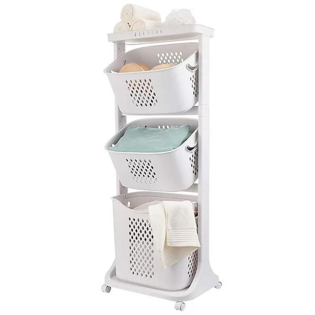 Rolling Laundry Hamper Cart with Wheels, 3 Tier Laundry Baskets, Clothes Hamper with Portable Storage Baskets
