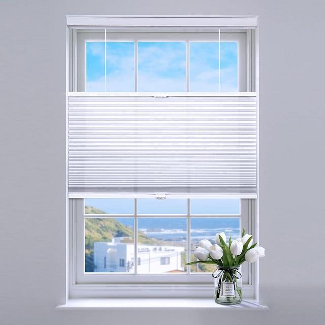 SUNFREE Top Down Bottom Up Cellular Blinds,Cellular Shades Blackout, Honeycomb Window Shade for Windows, 35" W x 64" H, White(Light Filtering)