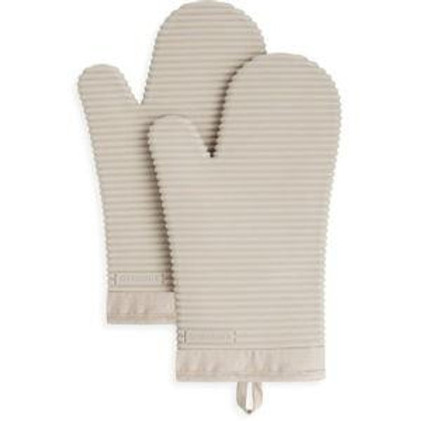 KITCHENAID Ribbed Soft Silicone Oven Mitt 2-Pack Set, 7.5"x13", Milkshake