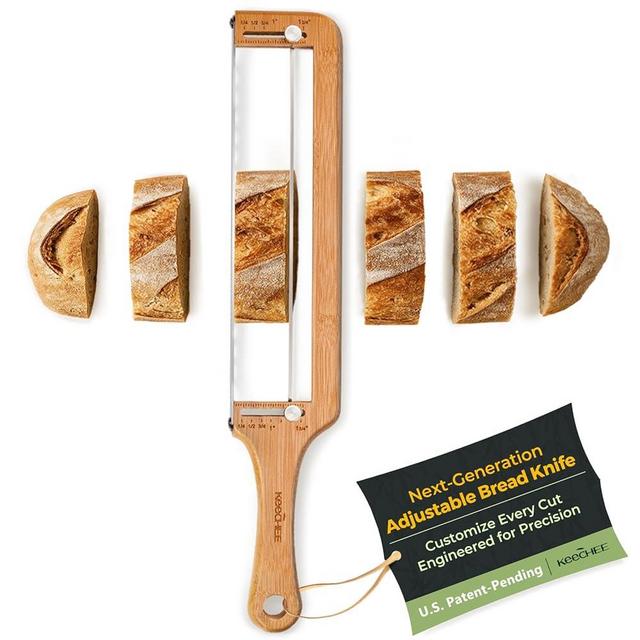 keechee Bread Pilot Adjustable Bread Knife – Upgraded Bread Slicer for Homemade & Sourdough Loaves, Serrated Stainless Blade with Precision Thickness Guide, Gift for Artisan Bakers