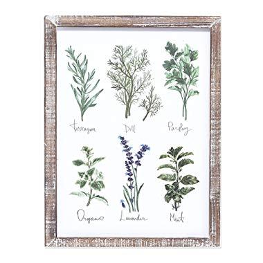 Barnyard Designs Kitchen Herbs and Spices Wall Art Decor Botanical Print Sign Rustic Country Farmhouse Wood Plaque Framed Home Wall Decor 15.75” x 11.75”