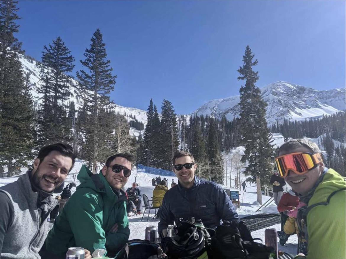Trevor hitting the slopes with his friend (since preschool!) Andy, David (since elementary school) and Wil (since middle school)