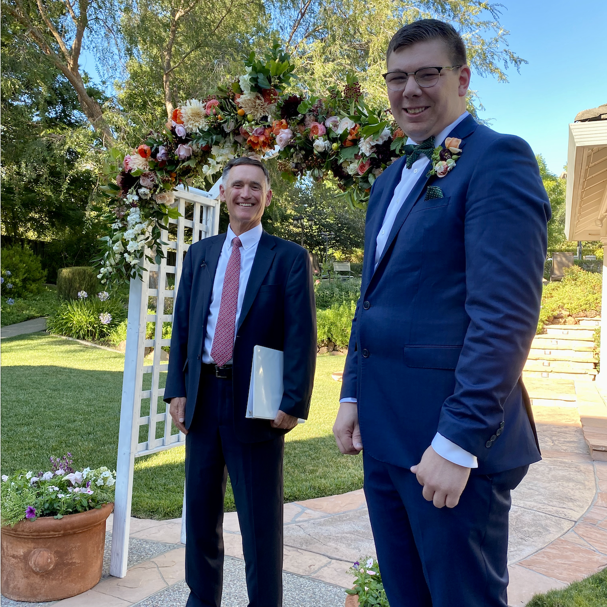 Bishop Brigham was all smiles helping Gus to feel calm before the ceremony