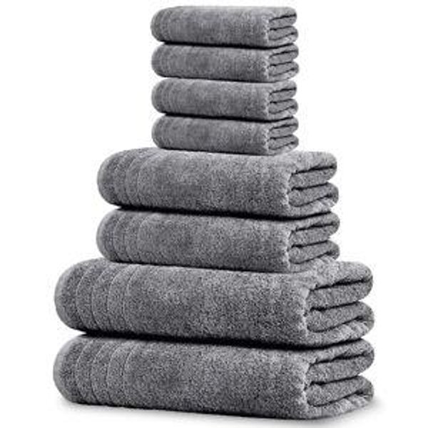Tens Towels Pack of 8 Towels Set, 2 Extra Large Bath, 2 Hand, 4 Washcloths, 100% Cotton, Lighter Weight, Quicker to Dry, Super Absorbent, Perfect for Bathroom, Dark Grey