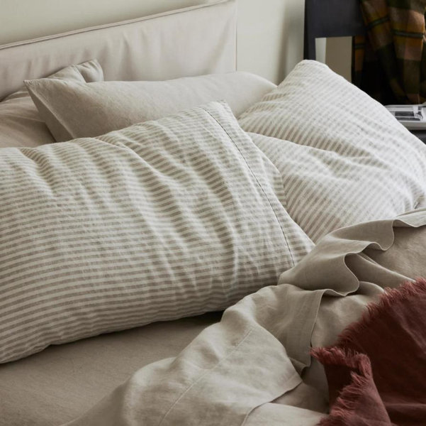 Oatmeal Stripe 100% Linen Pillowcases (Pair)