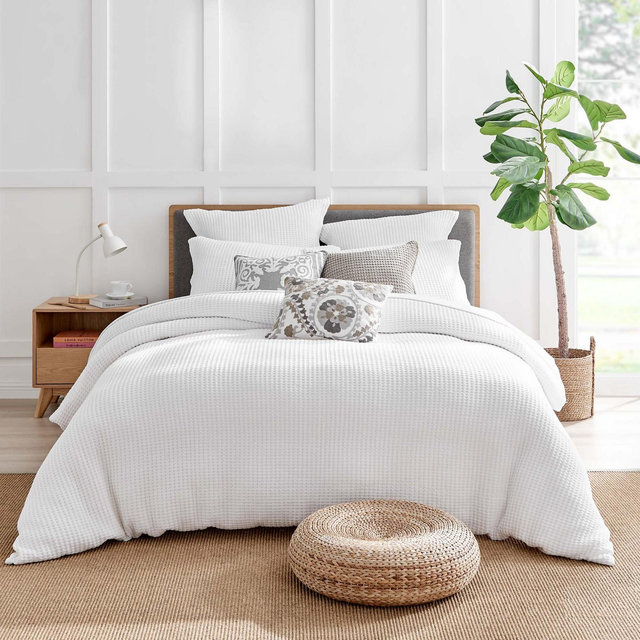 Mills Bright White Duvet Set - One Full/Queen Duvet and Two Standard Shams - Levtex Home
