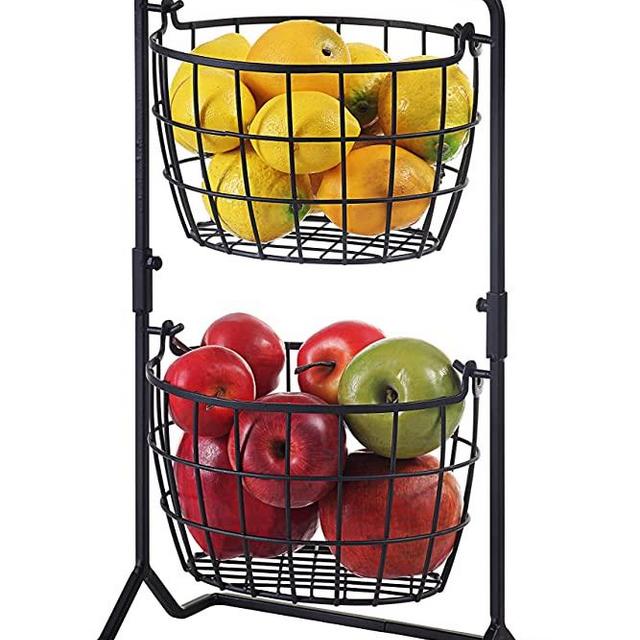 SunnyPoint 2-Tier Metal Mini Countertop Fruit Storage Basket (Mat Black)