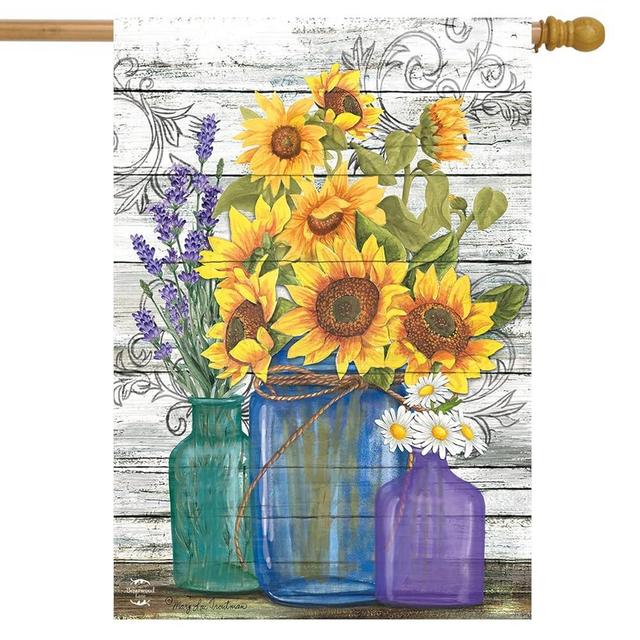 Rustic Sunflowers Summer House Flag 40" x 28" Briarwood Lane