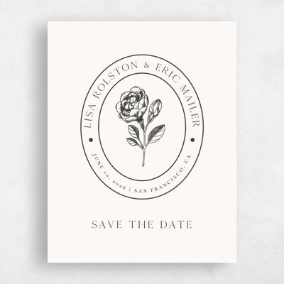 Dark Charcoal, Beige Wedding Save the Date - Grandiflora Portrait