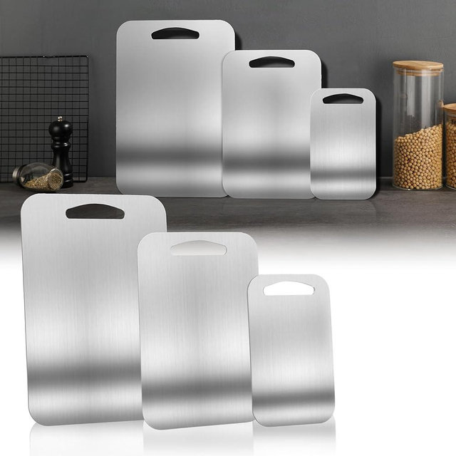 BlueBark 3 PCS 304 Stainless Steel Cutting Board For Kitchen, Burr-Free Edges, Non Toxic Cutting Board, Dishwasher Safe, Non-Staining&Odor-Free（S+M+L）