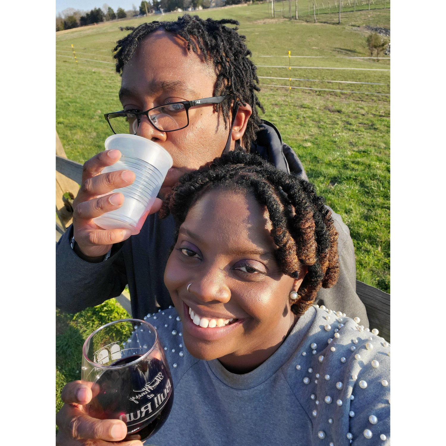 Jullian celebrating Tiffany's first birthday together at Running Hare Vineyard