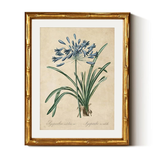 InSimSea Gold Bamboo Framed Canvas Wall Art, Retro Lily Botanical Prints, Antique Moody Picture Frame with Mat, Victorian Home Wall Decor for Kitchen Dining Living Room Bedroom, 11x14inch