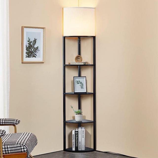 ATAMIN Alvis Edge 72" Floor Lamps for Living Room Decor, Tall Lamp for Bedroom, Modern Corner Shelf Lamp, Sturdy Floor Lamp with Shelves, Standing Lamp with Book Shelves, LED Lamp Shelf (Black)