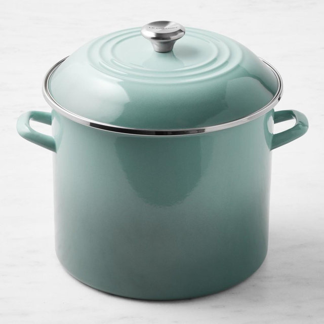 Le Creuset Enameled-Steel Stock Pot, 16-Qt., Sea Salt