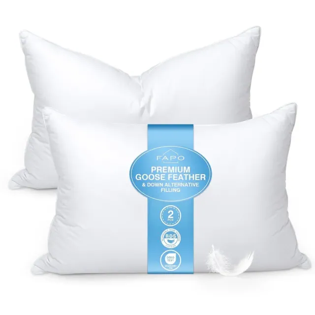 FAPO Goose Down Pillows and Bed Pillows Queen Size for Sleeping,With 2 Set of Soft Cotton Cover- Pack of 2