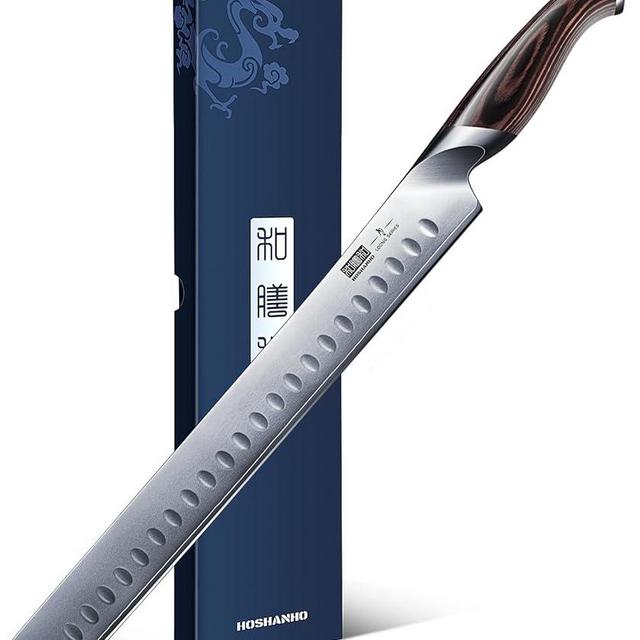 HOSHANHO Carving Knife 12 Inch, Japanese AUS-10 Slicing Knife with Ergonomic Pakkawood Handle, Razor Sharp Brisket Knife for Meat Cutting, BBQ, Turkey