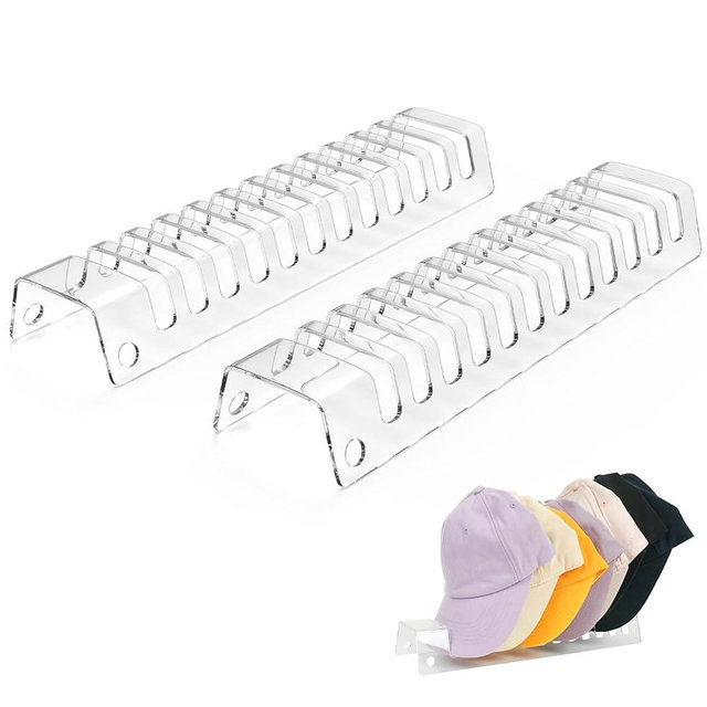 FOLLOWIN Hat Stand Organizer for Baseball Caps,Acrylic Hat Holder for Closet Countertop Display,2 Pack Baseball Caps Display and Organizer,Holds 24 Hats,Clear