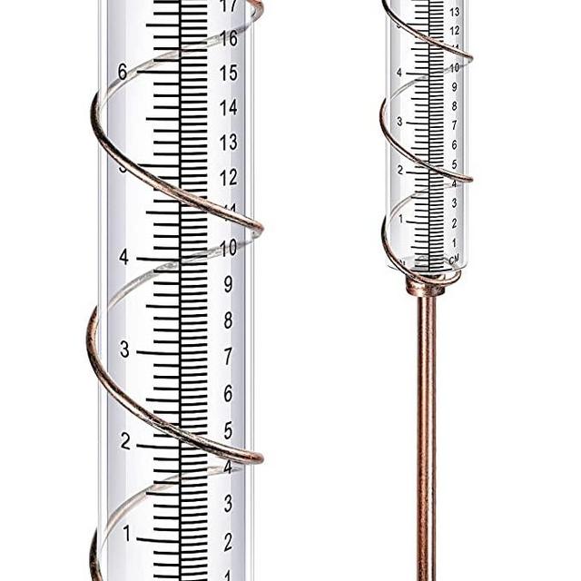 X-PREK Vintage Brown Glass Rain Gauge Outdoor-Easy to Read Detachable 7" Rain Guages with Metal Stake for Yard Garden Lawn Decor