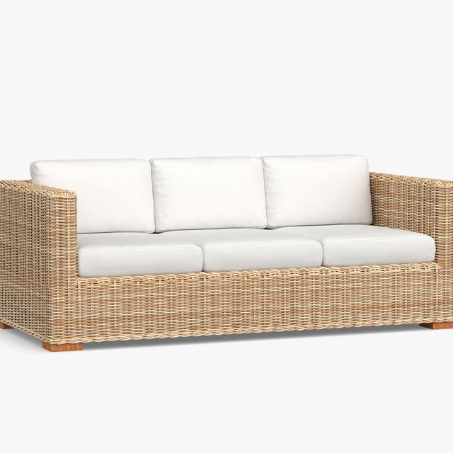Huntington All-Weather Wicker Square Arm Outdoor Sofa with Cushion, Natural