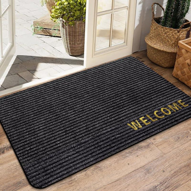 LYGLIGH Welcome Door Mat: Heavy Duty Front Door Mats for Entrance，Durable Doormat for Indoor Outdoor，Non Slip Stain Resistant Entryway Rug，Low Profile Floor Mat for Patio Garage, 30"x17", Dark Gray.