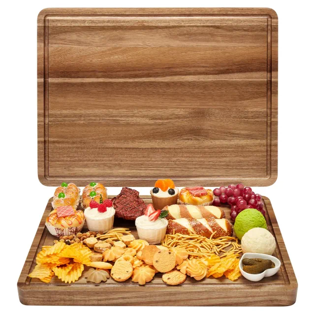20"x15" Acacia Wood Cutting Board, Extra Large Cutting Board with Grip Handles and Juice Grooves