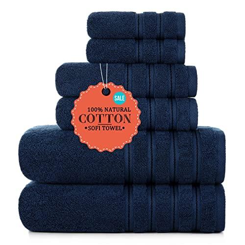 2021 Luxury Fluffy Bath Towel Sets  6 Piece Plush Turkish Holtel Towels Bathroom Set Lint Free [Worth $79.95] Navy Blue