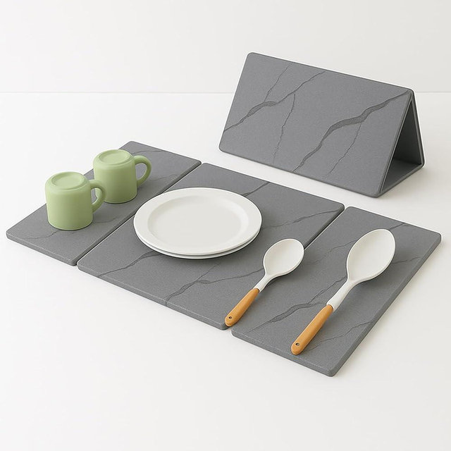 Stone Drying Mat for Kitchen Counter 19.7" x 15.7" – Diatomaceous Earth Dish Drying Mat, Collapsible, Quick Dry, Non-slip, Heat Resistant – Eco-Friendly Minimalist Design for Modern Homes