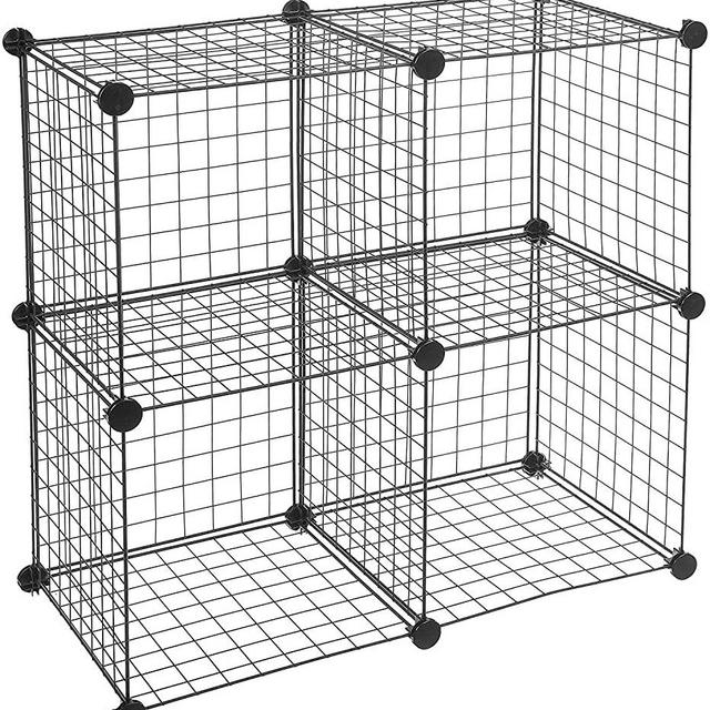 Amazon Basics 4-Cube Wire Grid Storage Shelves, 14" x 14" Stackable Cubes, Black