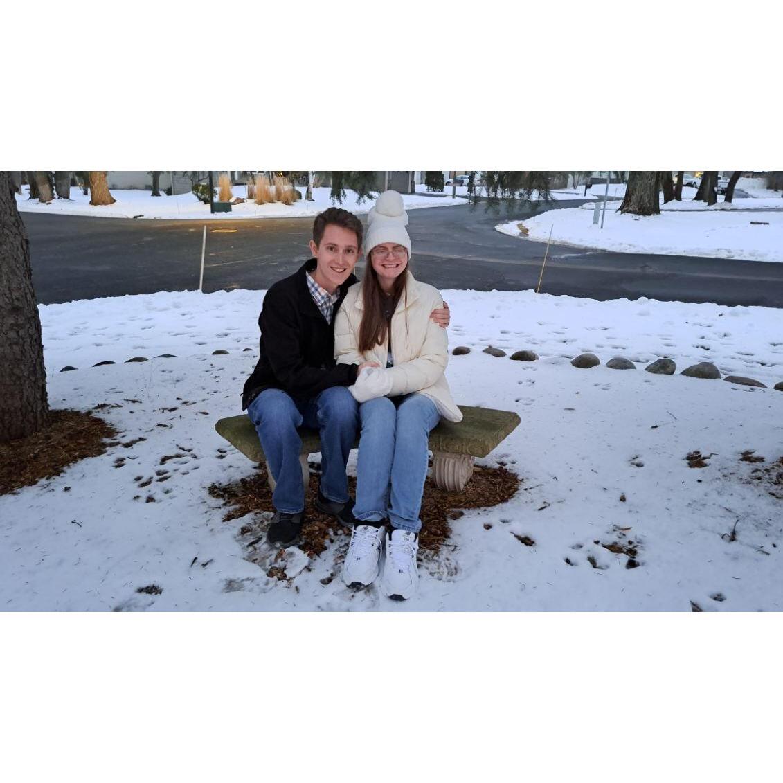 This was taken outside of Zack's Grandma Marilyn and Grandpa LaMond's house. It was my first time experiencing a White Christmas, burr!