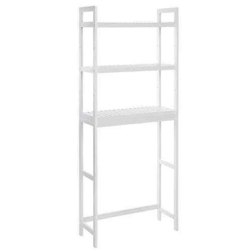 SONGMICS Over-The-Toilet Storage, 3-Tier Bamboo Bathroom Organizer with Adjustable Shelves, Multifunctional Toilet Rack, Static Load Capacity 33 lb per Tier, Easy to Assemble, White UBTS01WT